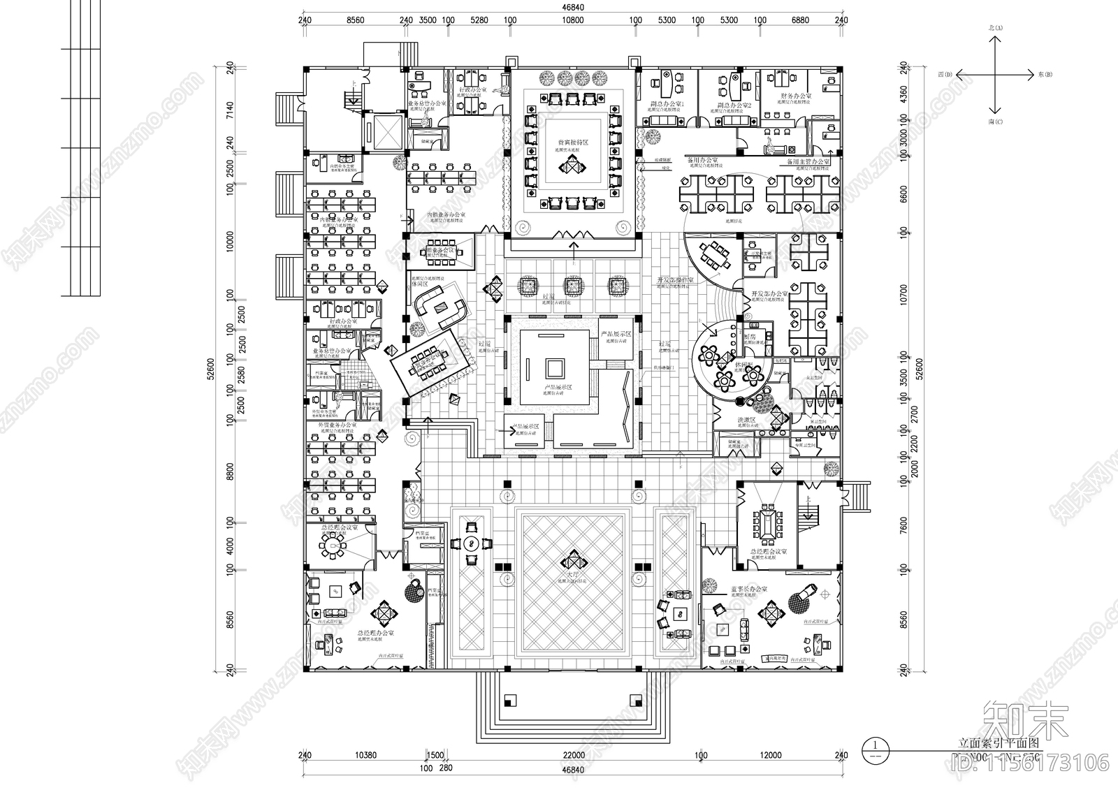 豪华办公室室内装修cad施工图下载【ID:1156173106】