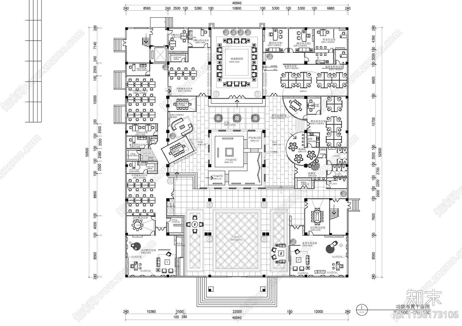 豪华办公室室内装修cad施工图下载【ID:1156173106】