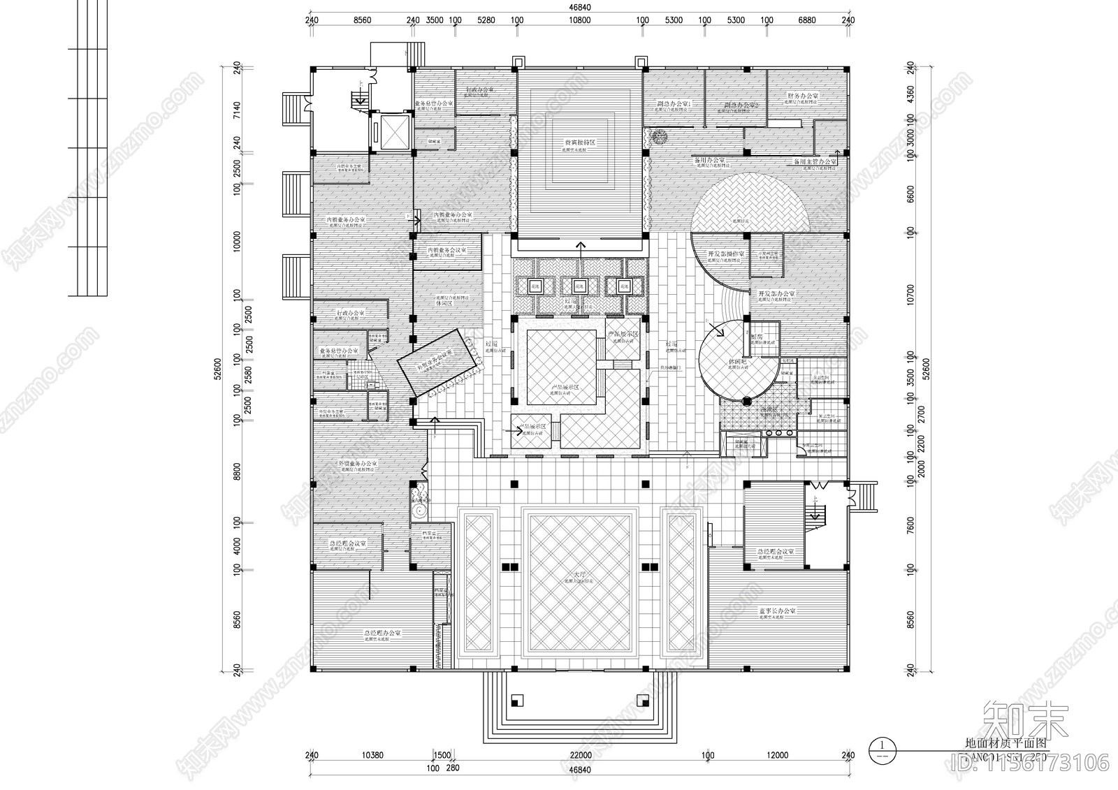 豪华办公室室内装修cad施工图下载【ID:1156173106】