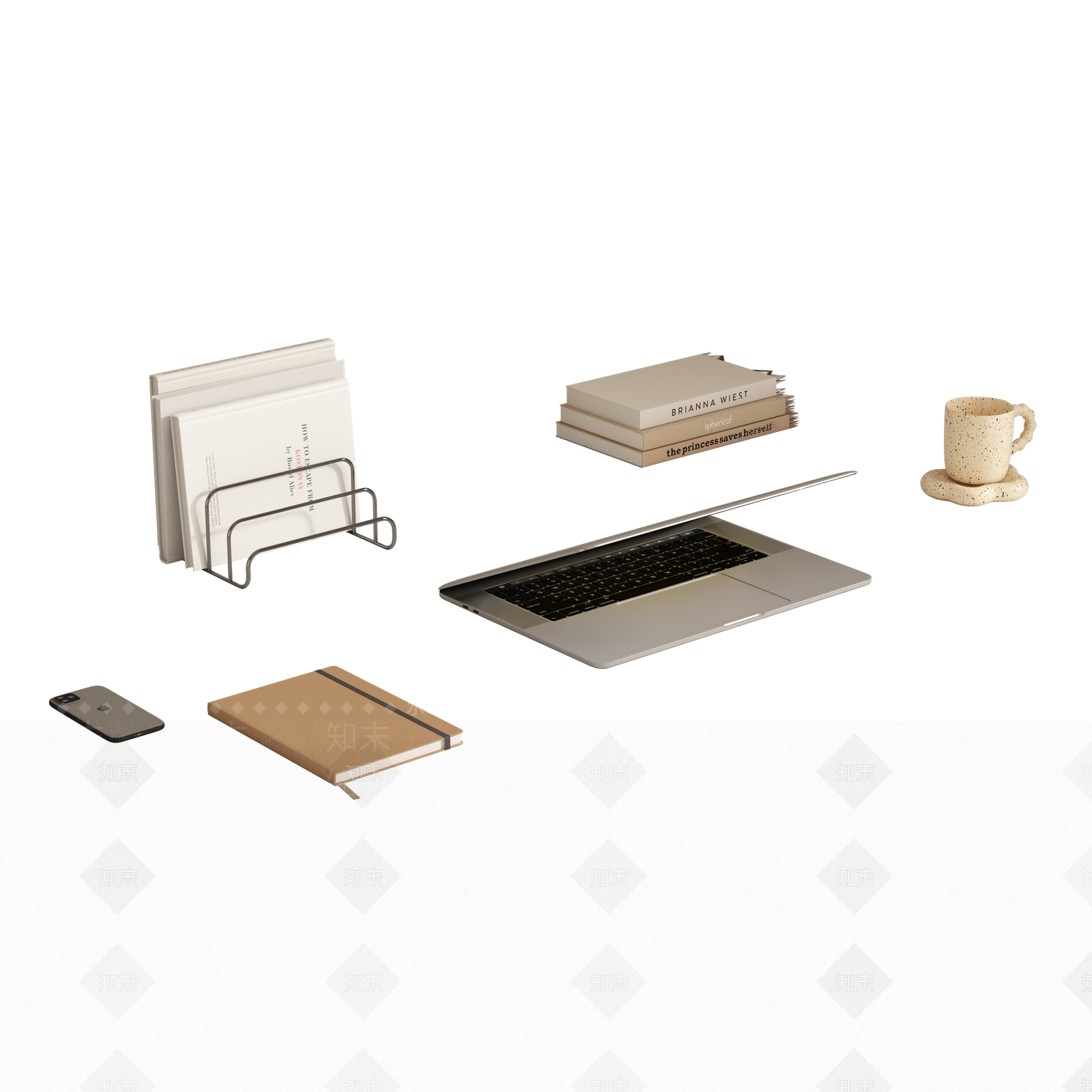 现代电脑桌饰品摆件组合3D模型下载【ID:1156176135】