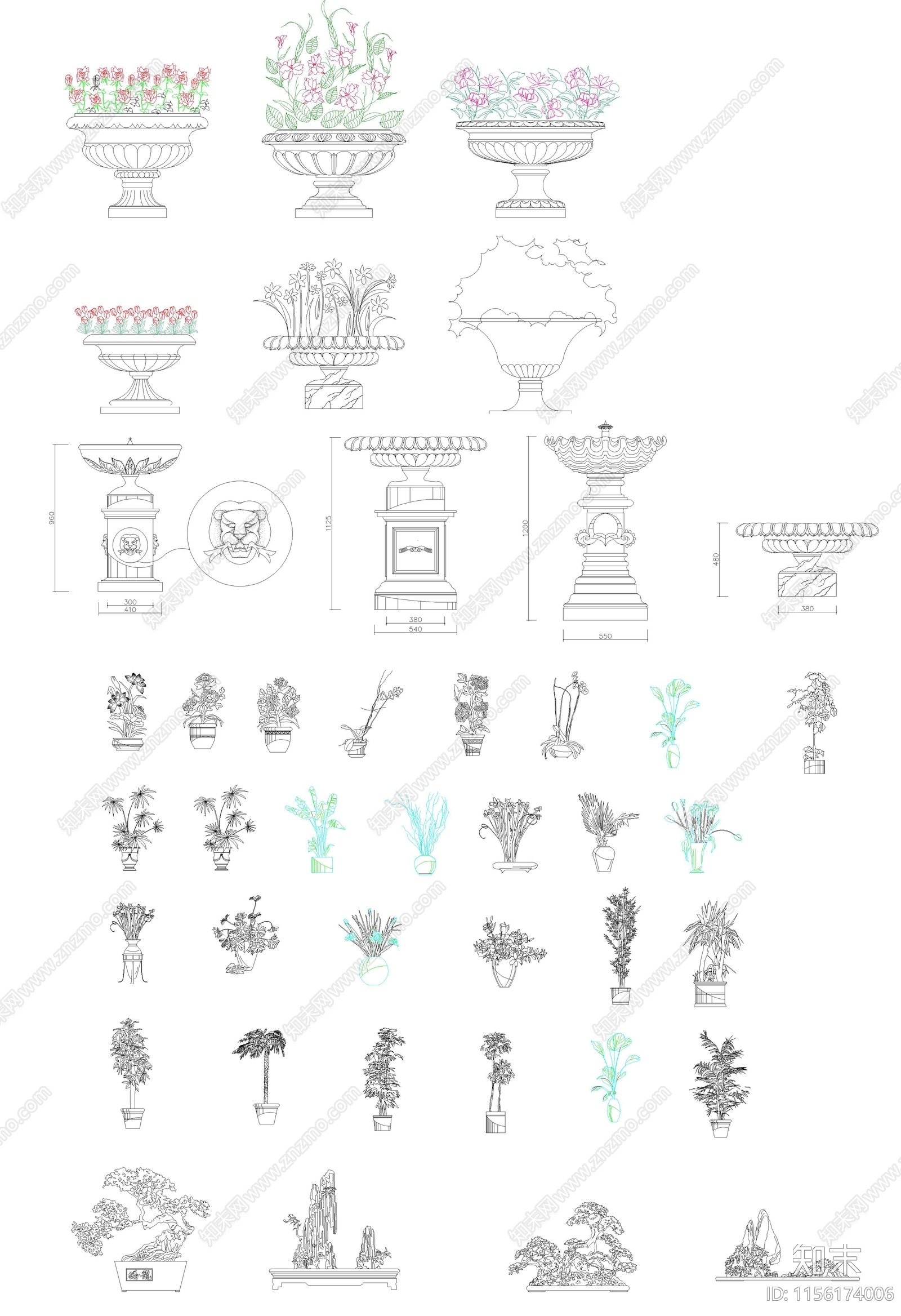 花盆花钵图库cad施工图下载【ID:1156174006】