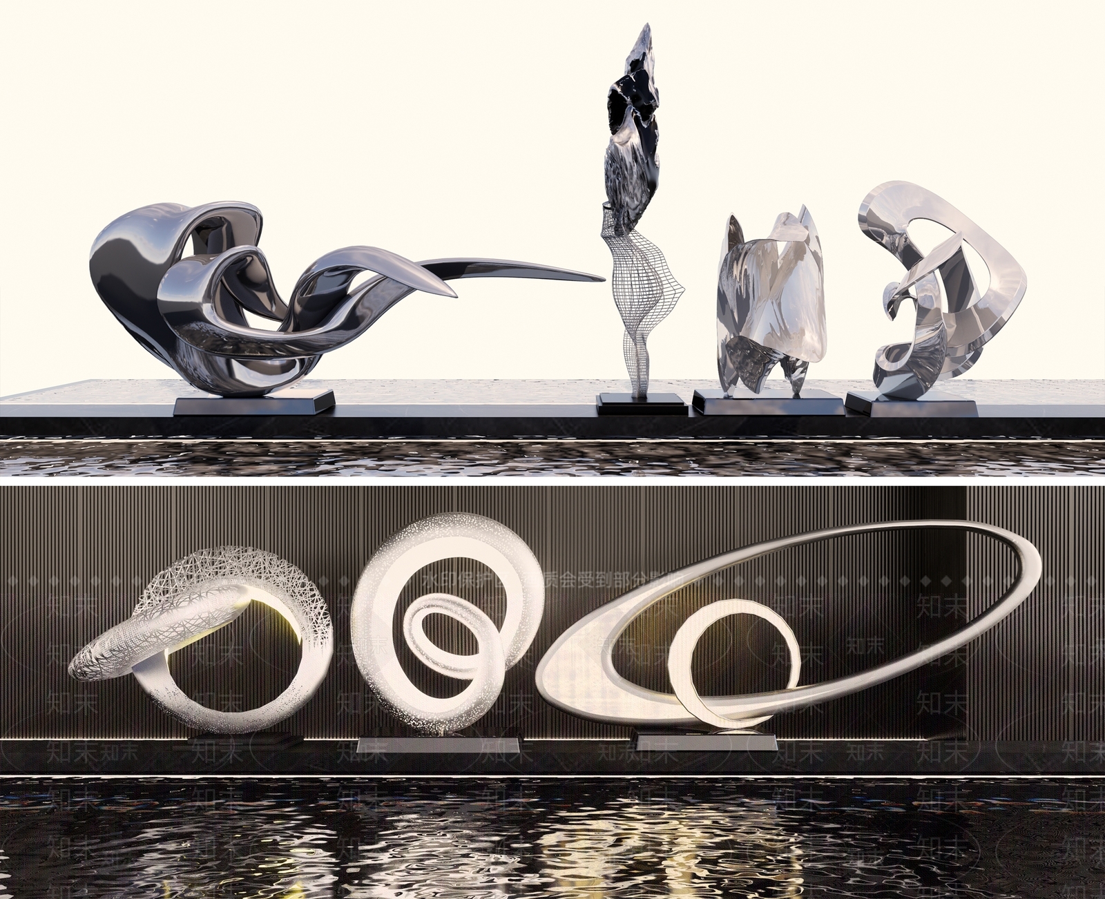 现代艺术抽象雕塑小品SU模型下载【ID:1156174700】