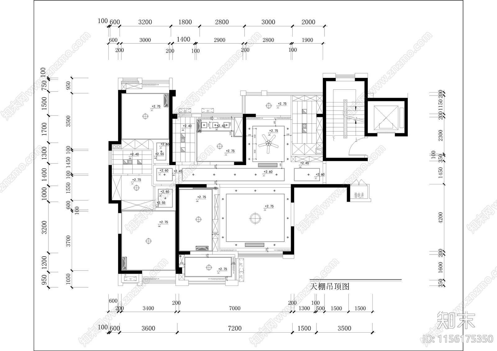 115㎡四居室家装平层空间设计CADcad施工图下载【ID:1156175350】