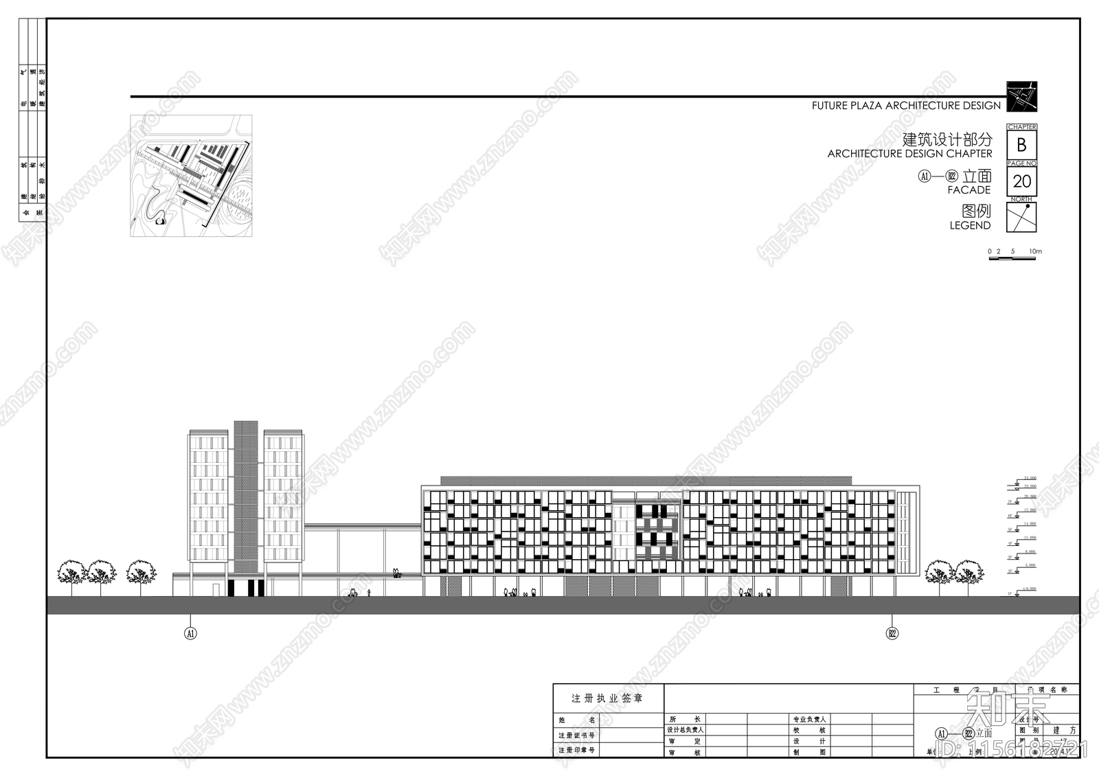 24米玻璃幕墙商业综合体广场建筑图cad施工图下载【ID:1156182721】