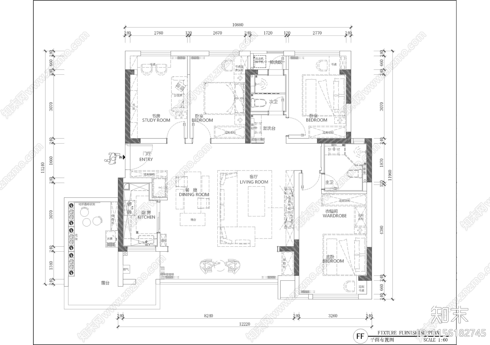 家居平面施工详图施工图下载【ID:1156182745】