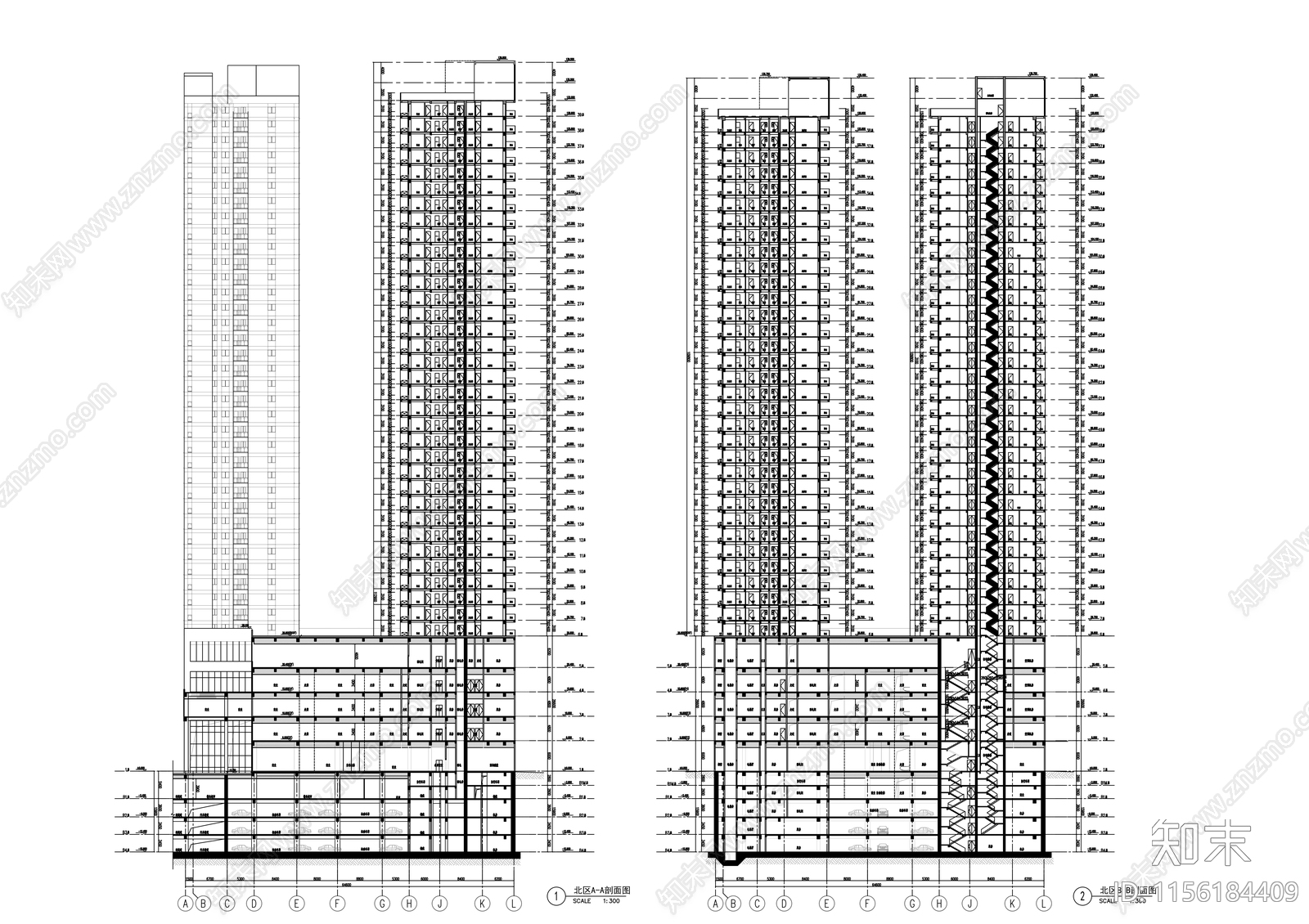 高层商业综合体建筑cad施工图下载【ID:1156184409】