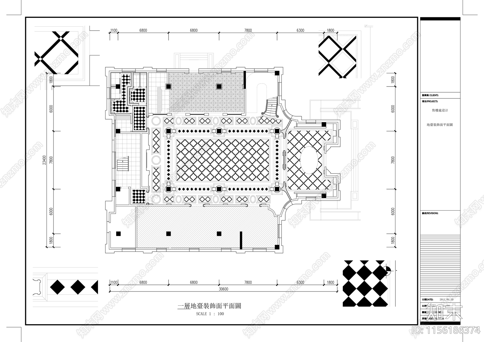 西班牙风格三层售楼中心cad施工图下载【ID:1156186374】