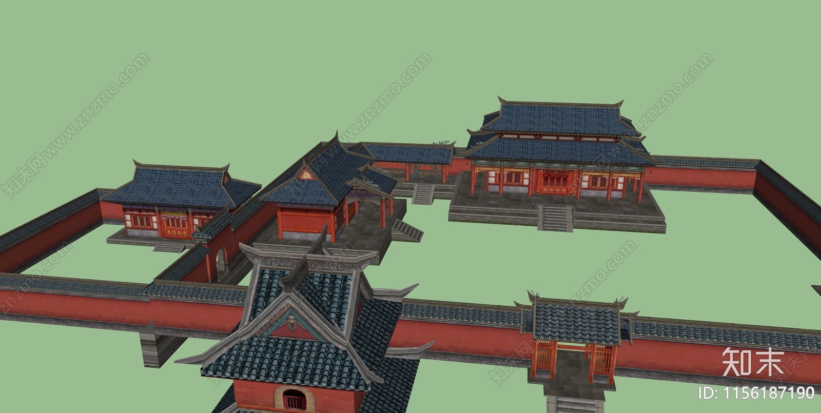 中式寺庙建筑SU模型下载【ID:1156187190】