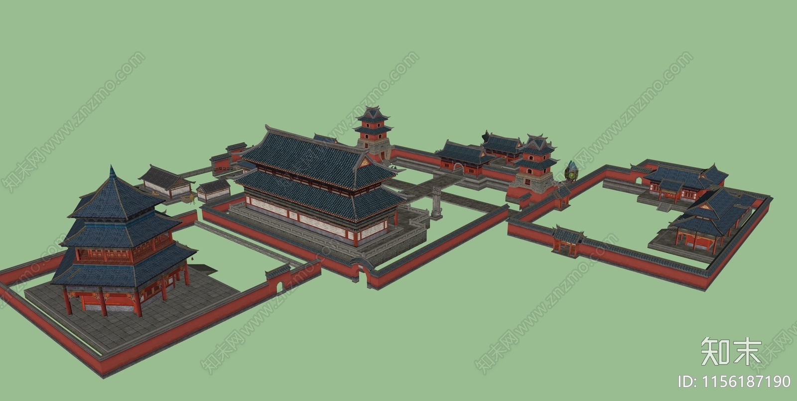 中式寺庙建筑SU模型下载【ID:1156187190】