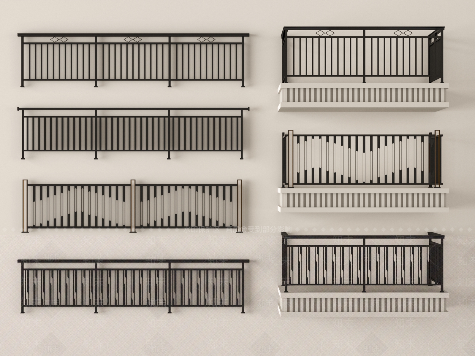 现代铁艺栏杆3D模型下载【ID:1156191045】