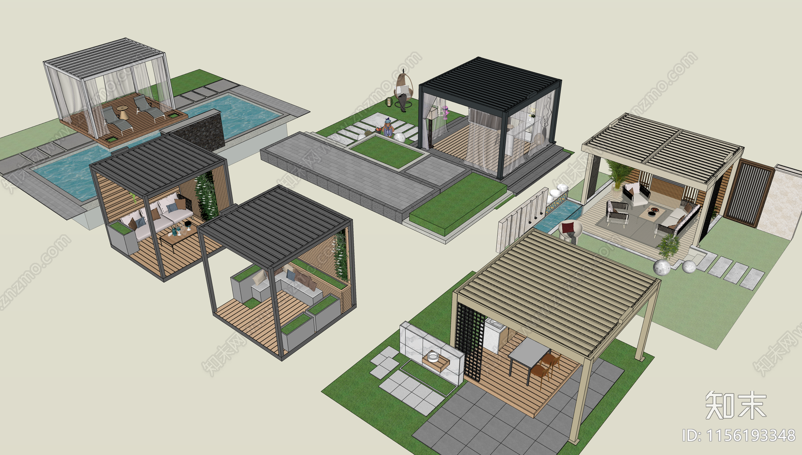 现代户外遮阳亭子SU模型下载【ID:1156193348】