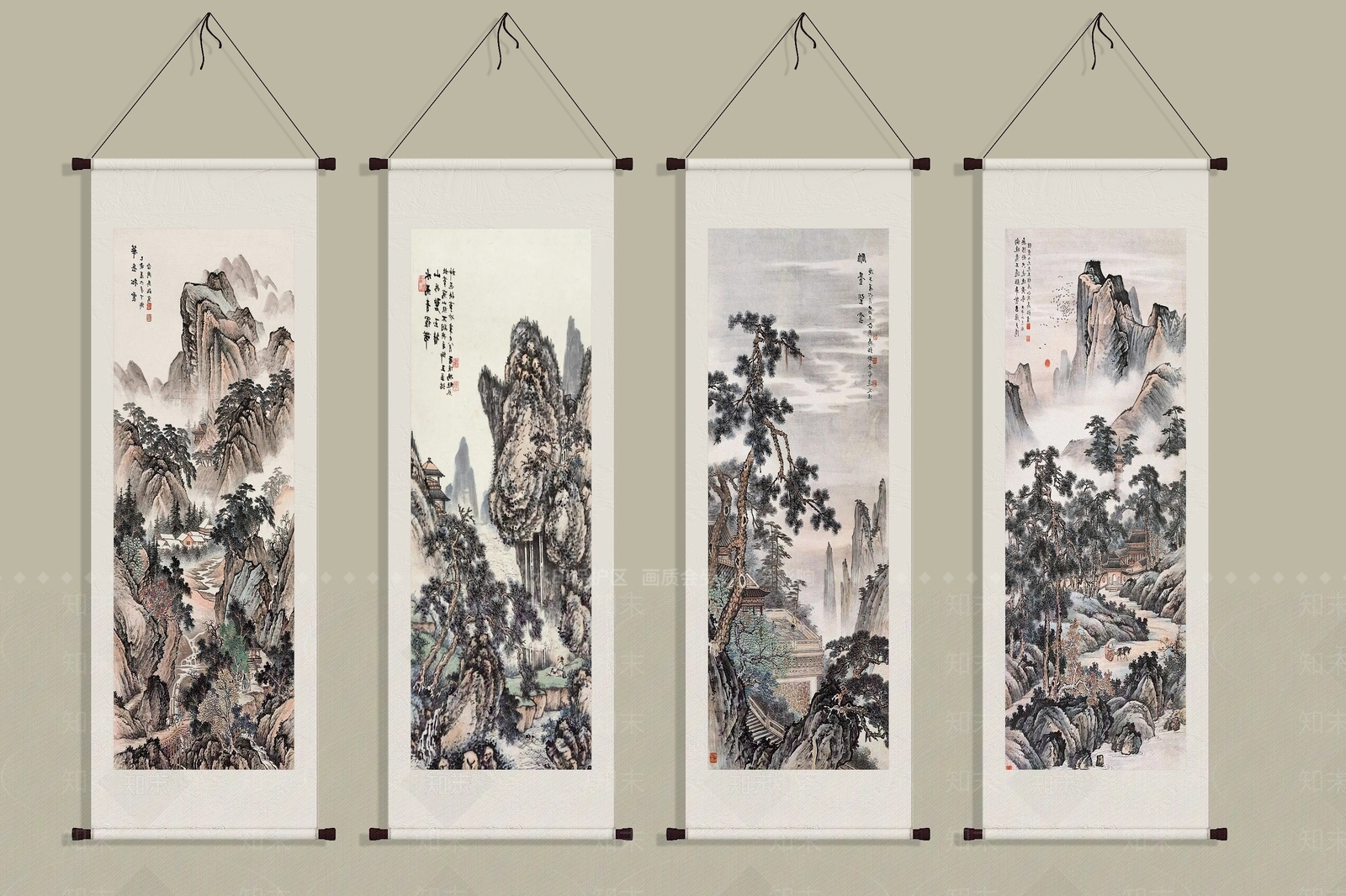 新中式卷轴书法画SU模型下载【ID:1156198705】