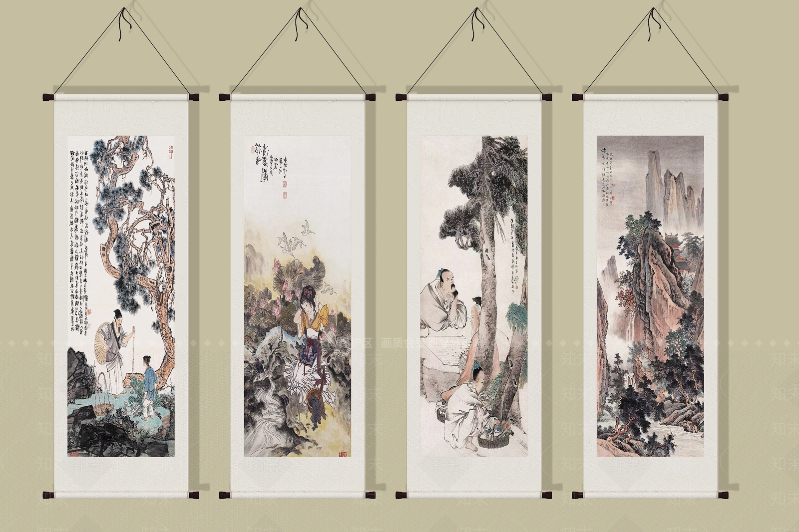 新中式卷轴书法画SU模型下载【ID:1156198810】