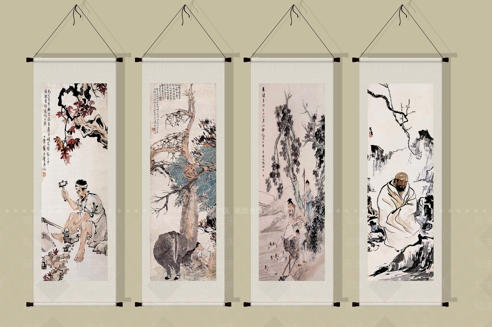 新中式卷轴书法画SU模型下载【ID:1156198853】