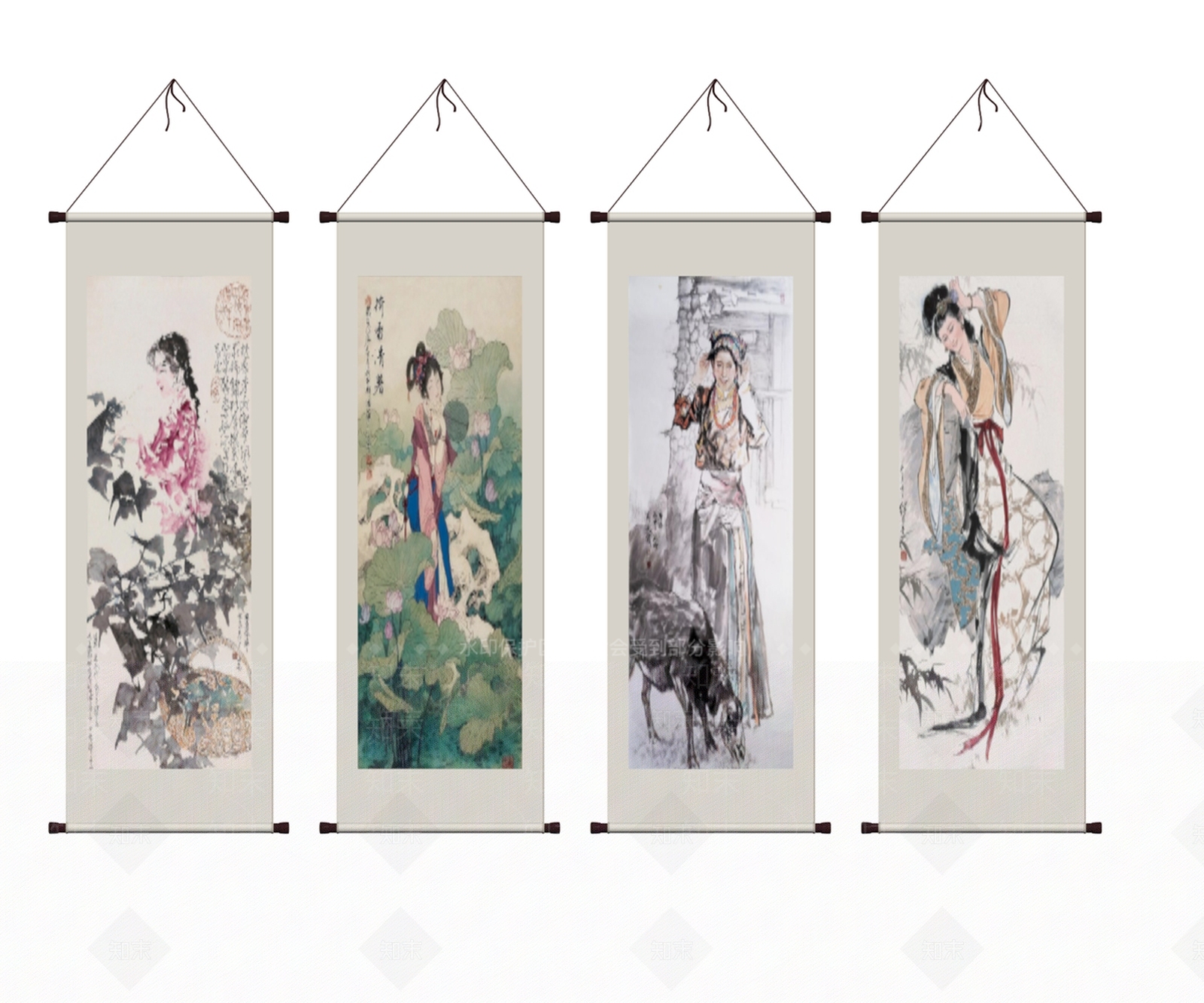 新中式卷轴书法画SU模型下载【ID:1156198817】