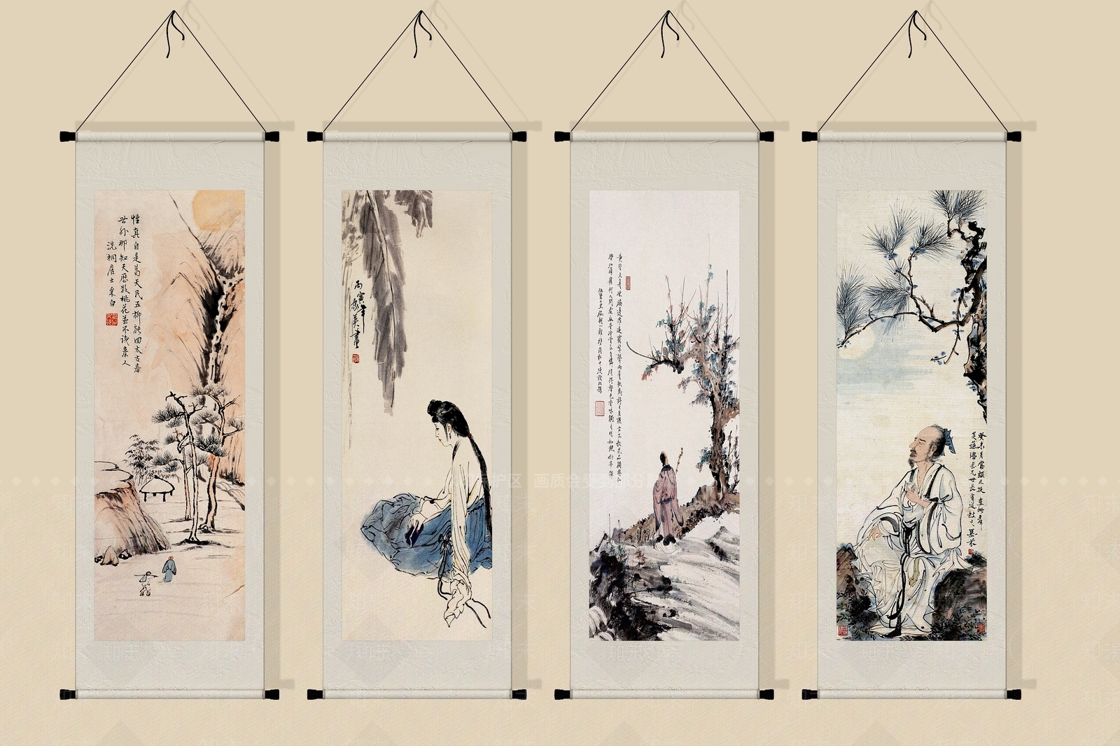 新中式卷轴书法画SU模型下载【ID:1156198979】