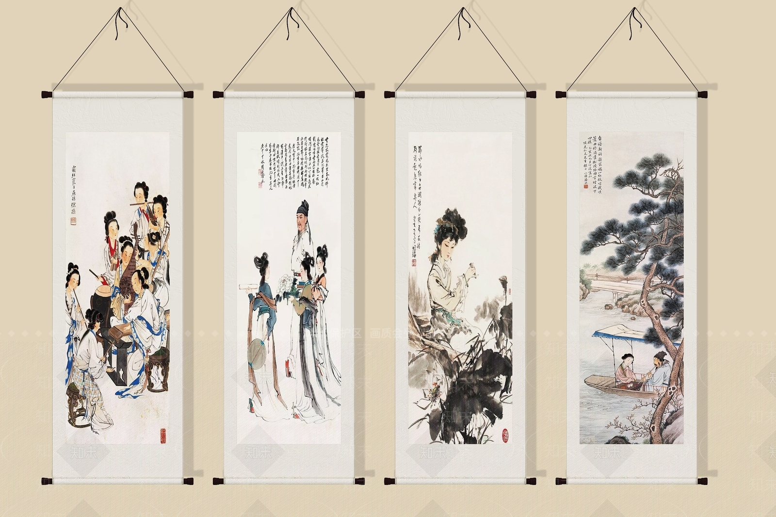 新中式卷轴书法画SU模型下载【ID:1156199035】