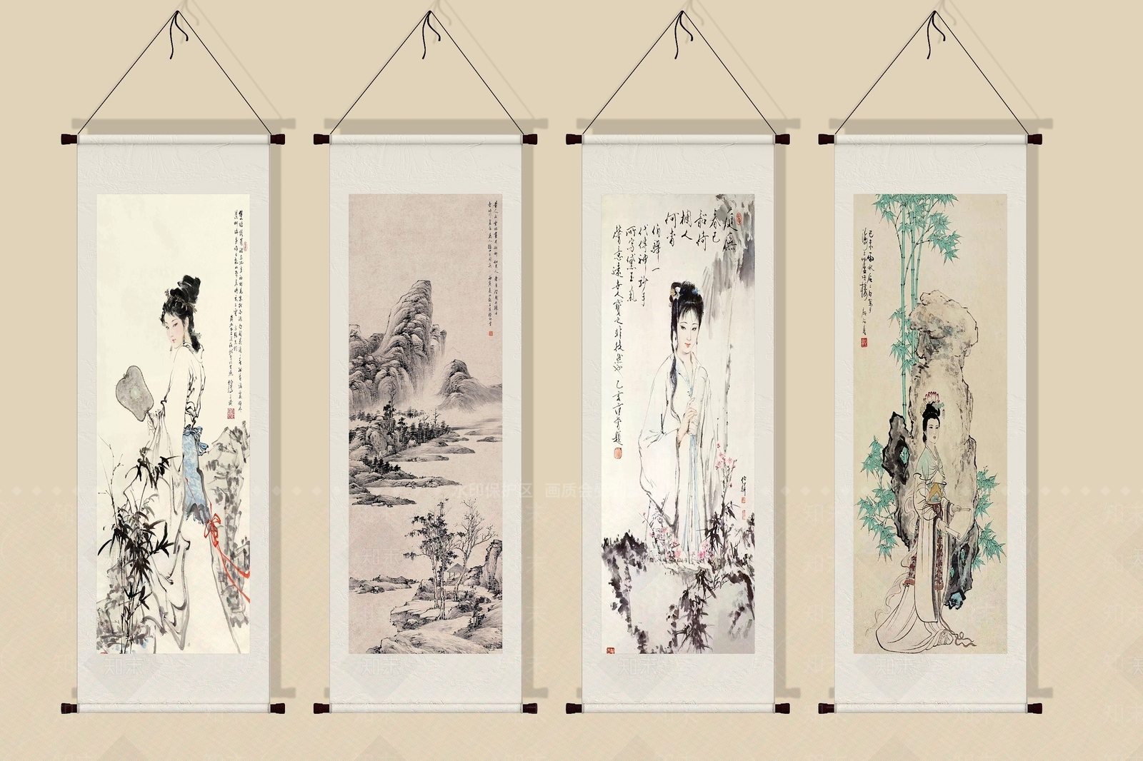 新中式卷轴书法画SU模型下载【ID:1156199088】