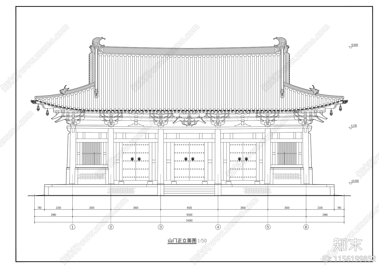 歇山顶古建筑cad施工图下载【ID:1156199852】