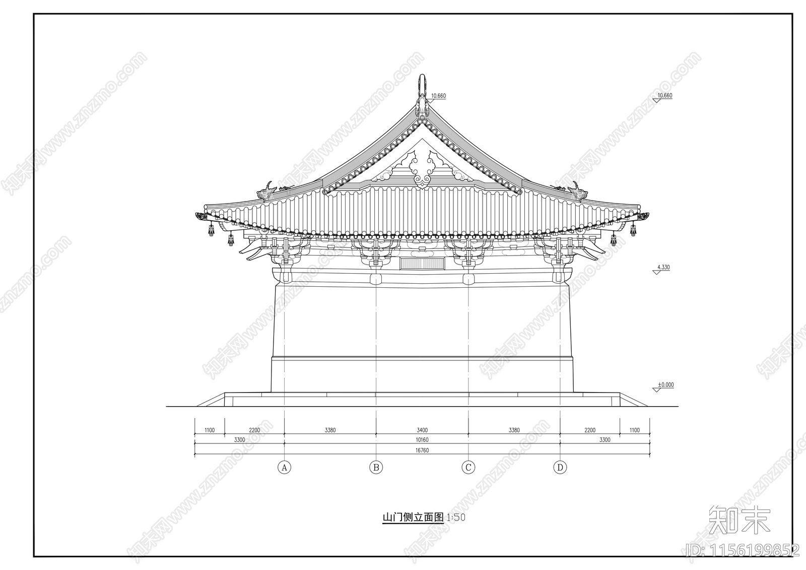 歇山顶古建筑cad施工图下载【ID:1156199852】