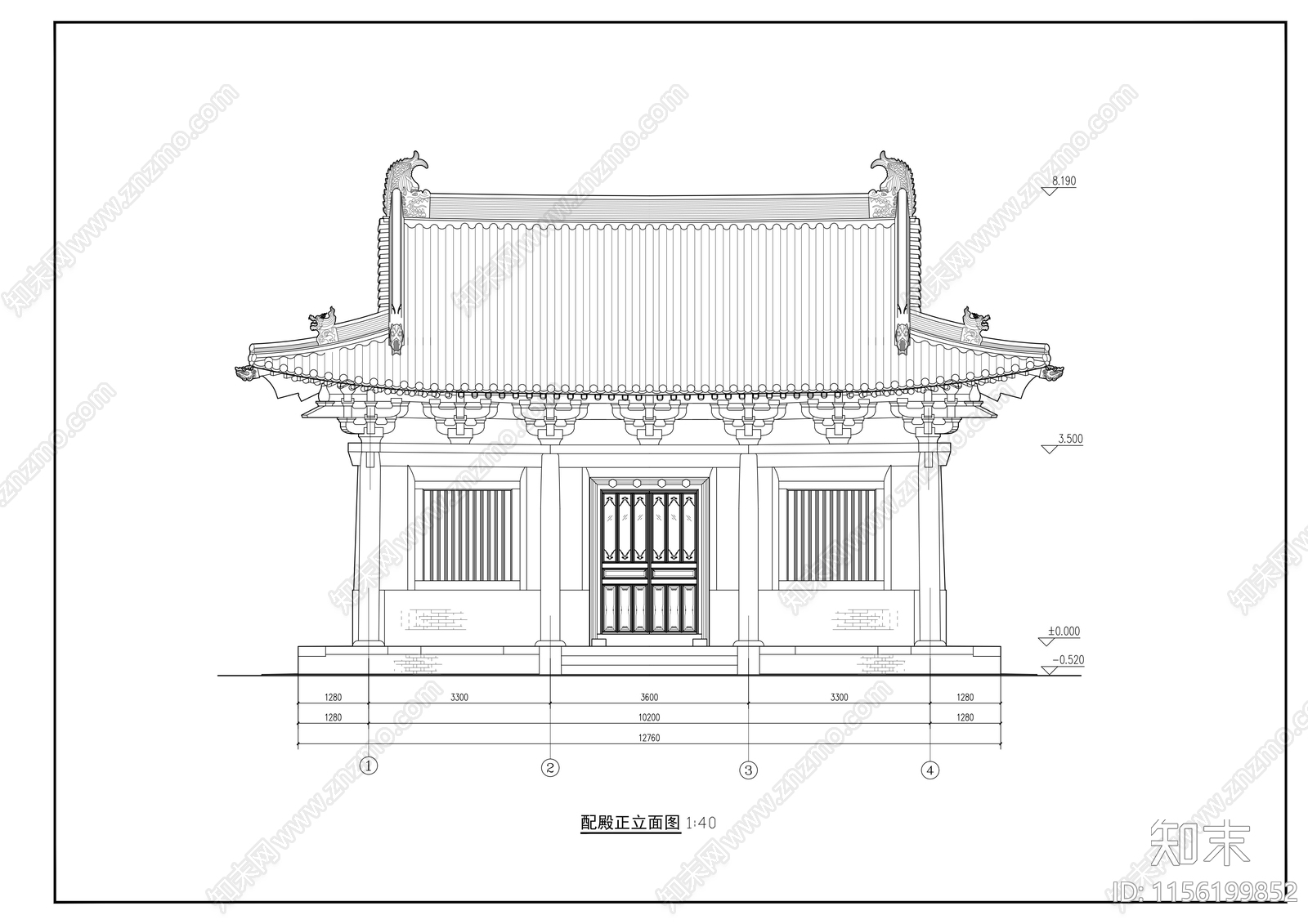 歇山顶古建筑cad施工图下载【ID:1156199852】