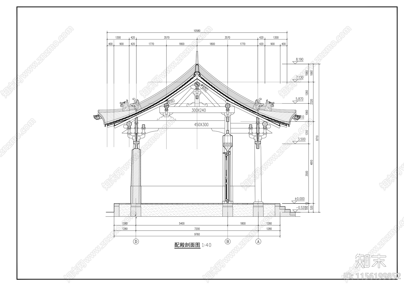 歇山顶古建筑cad施工图下载【ID:1156199852】