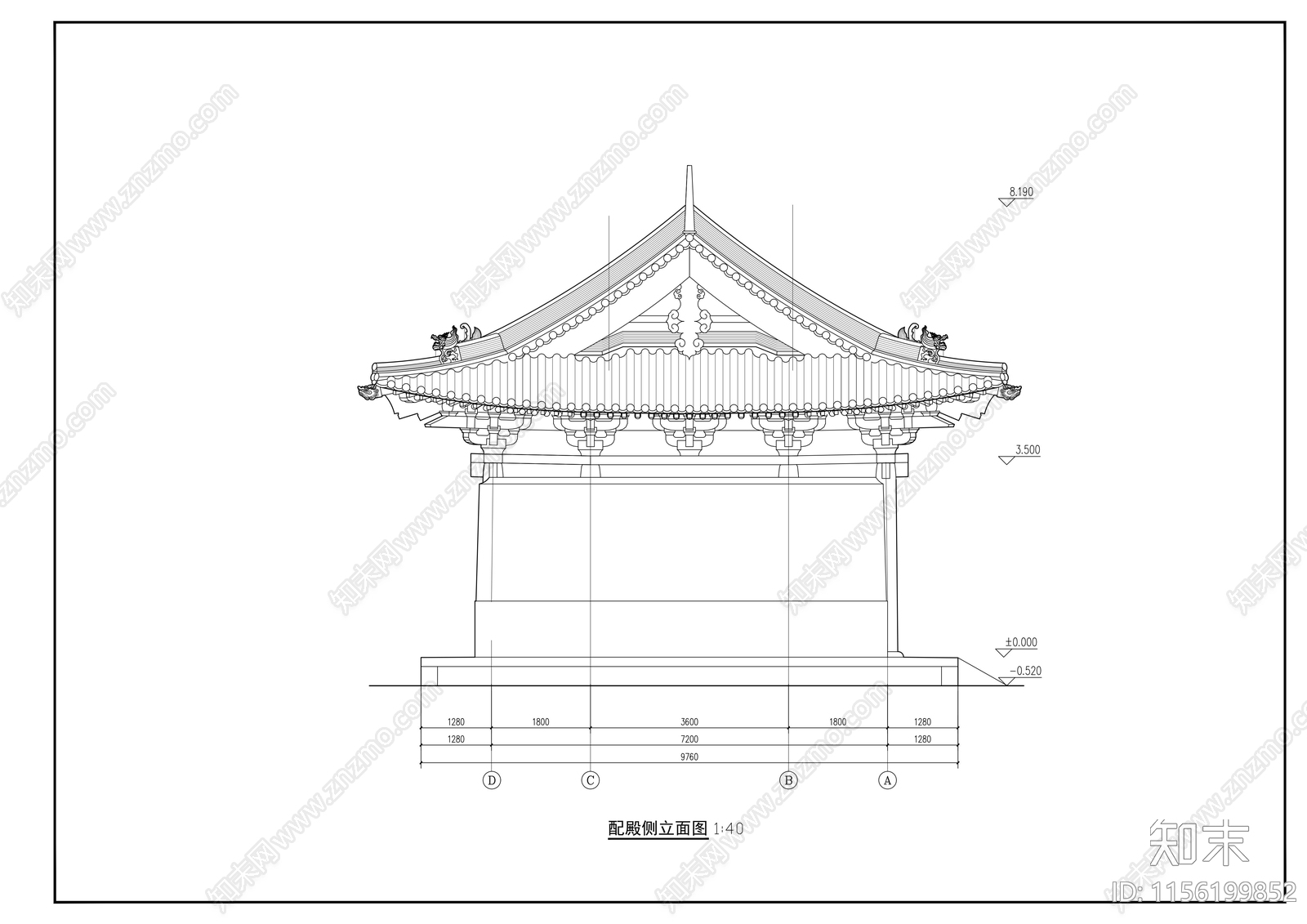 歇山顶古建筑cad施工图下载【ID:1156199852】