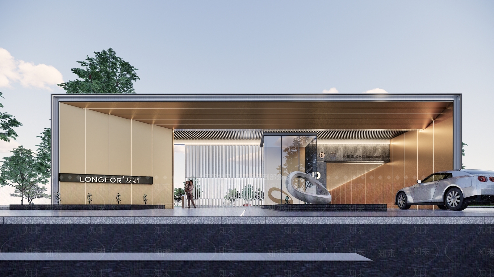 龙湖现代风格边框斜切社区大门SU模型下载【ID:1156201429】