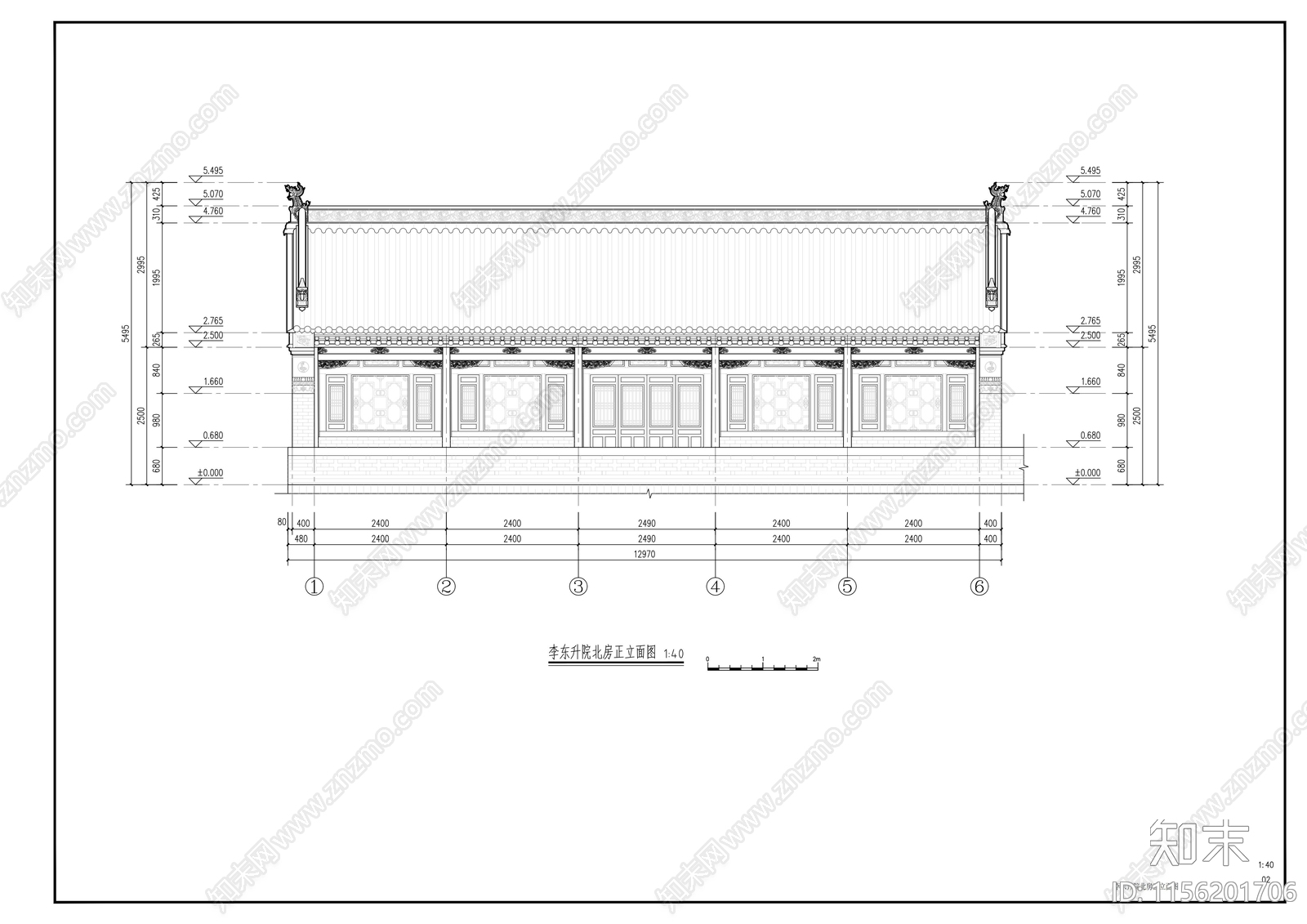 中式北方民居古建筑cad施工图下载【ID:1156201706】