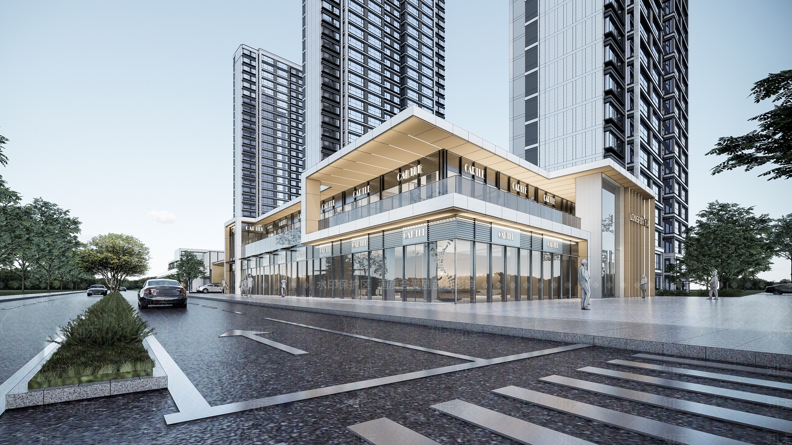 龙湖现代风格转角露台沿街商业SU模型下载【ID:1156205579】