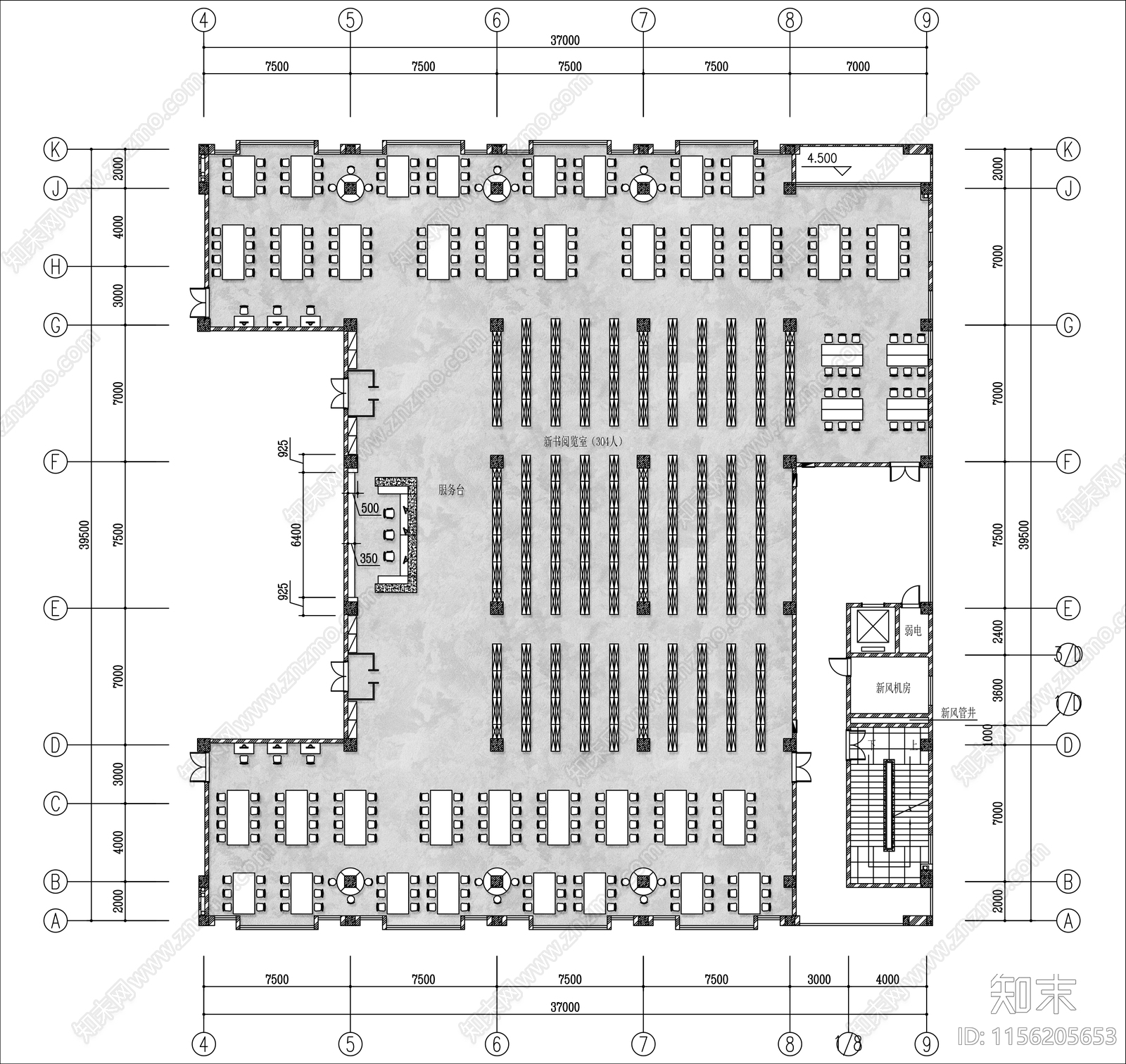 400㎡图书馆阅览室平面布置图施工图下载【ID:1156205653】