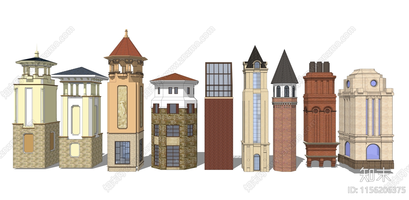 欧式塔楼SU模型下载【ID:1156206375】