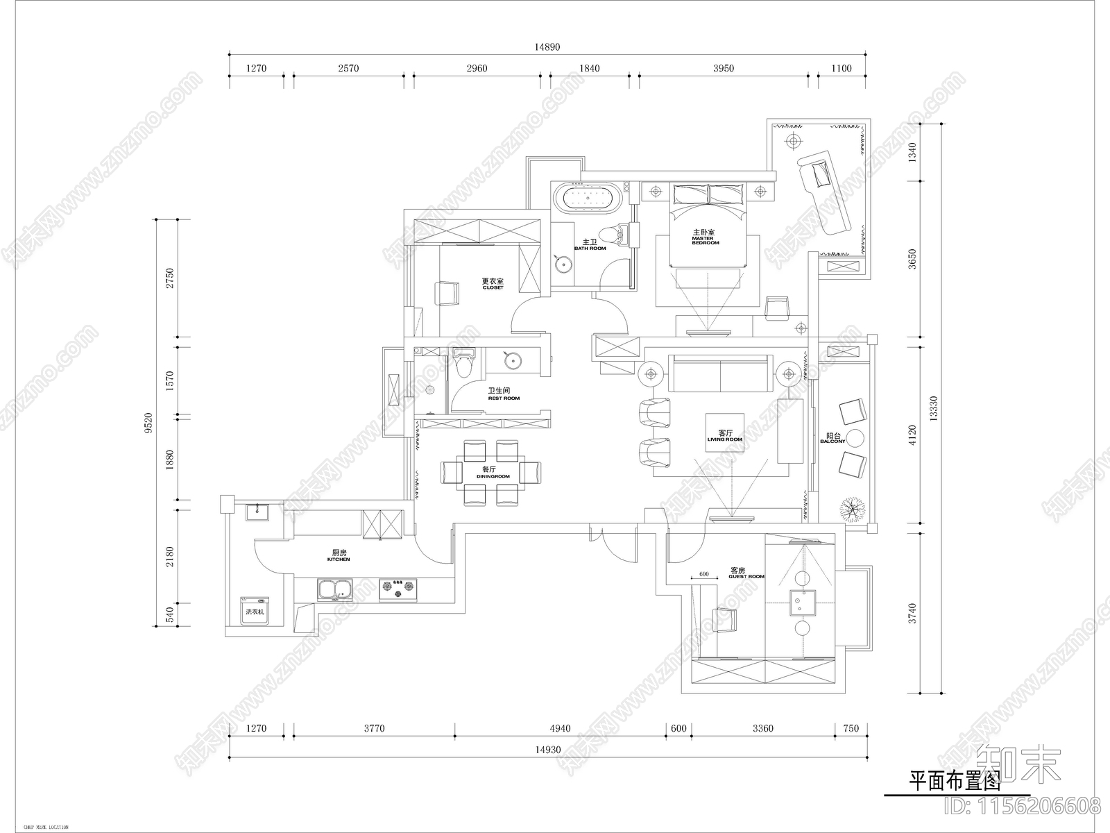 现代家装cad施工图下载【ID:1156206608】