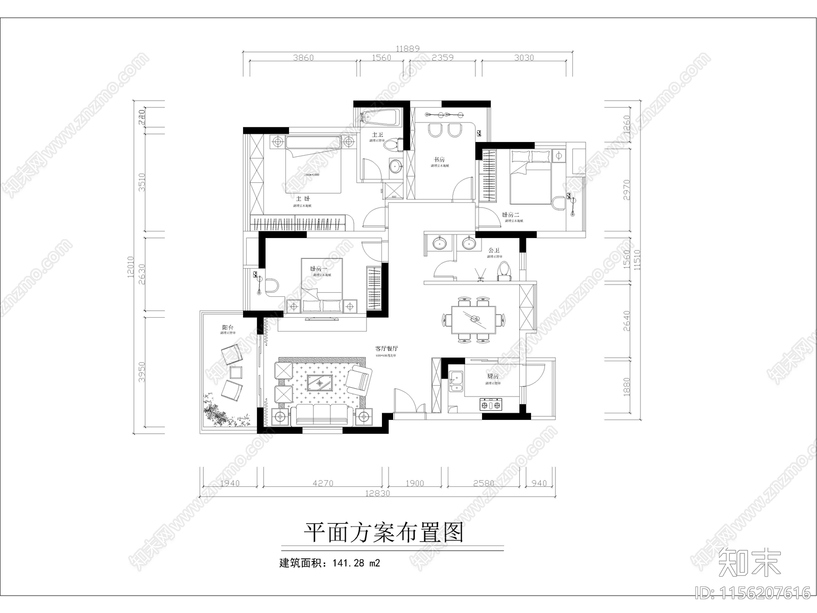 现代家装cad施工图下载【ID:1156207616】