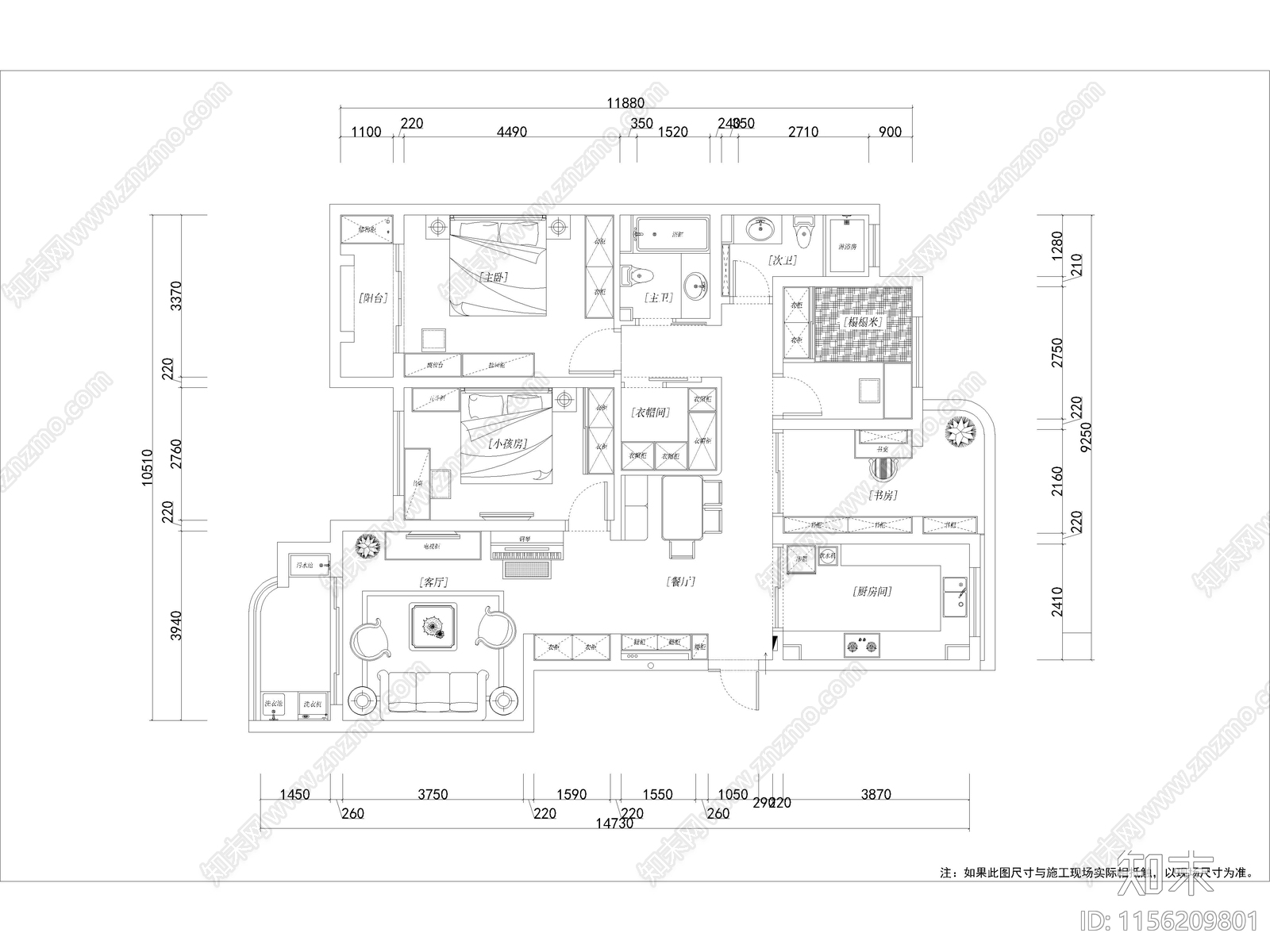 简欧田园家装cad施工图下载【ID:1156209801】