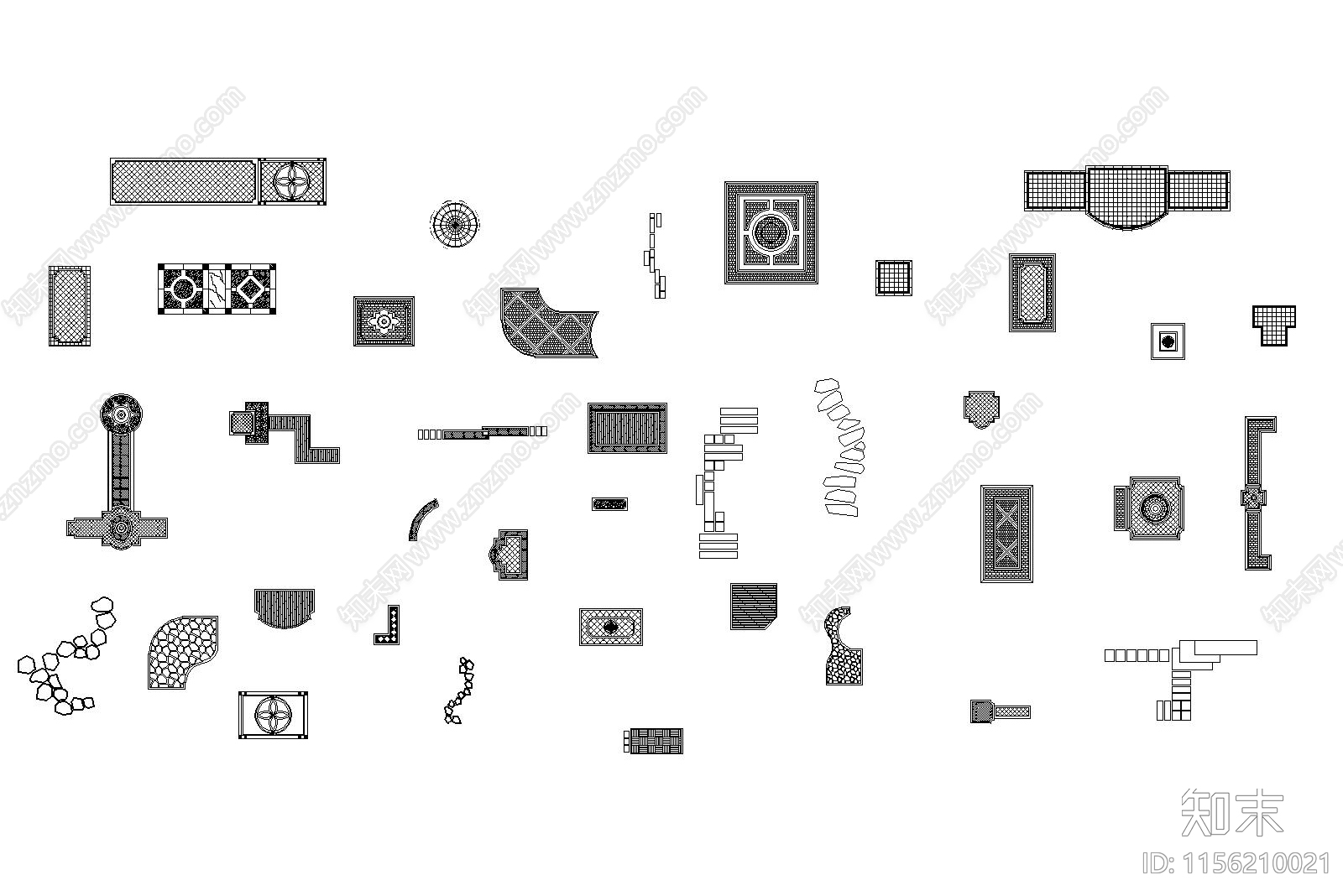 园林景观石材铺装汀步样式cad施工图下载【ID:1156210021】