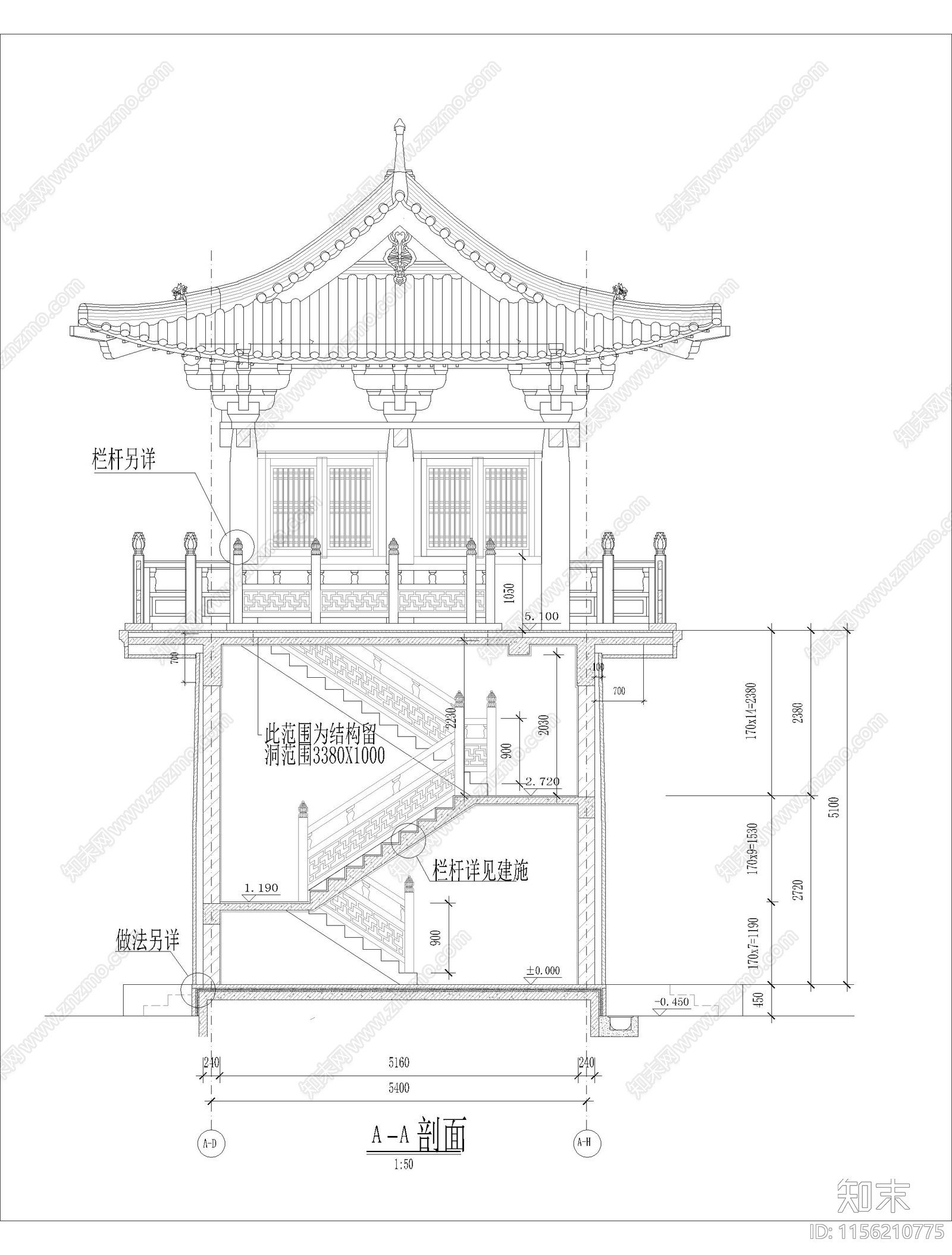 仿古山门建筑cad施工图下载【ID:1156210775】