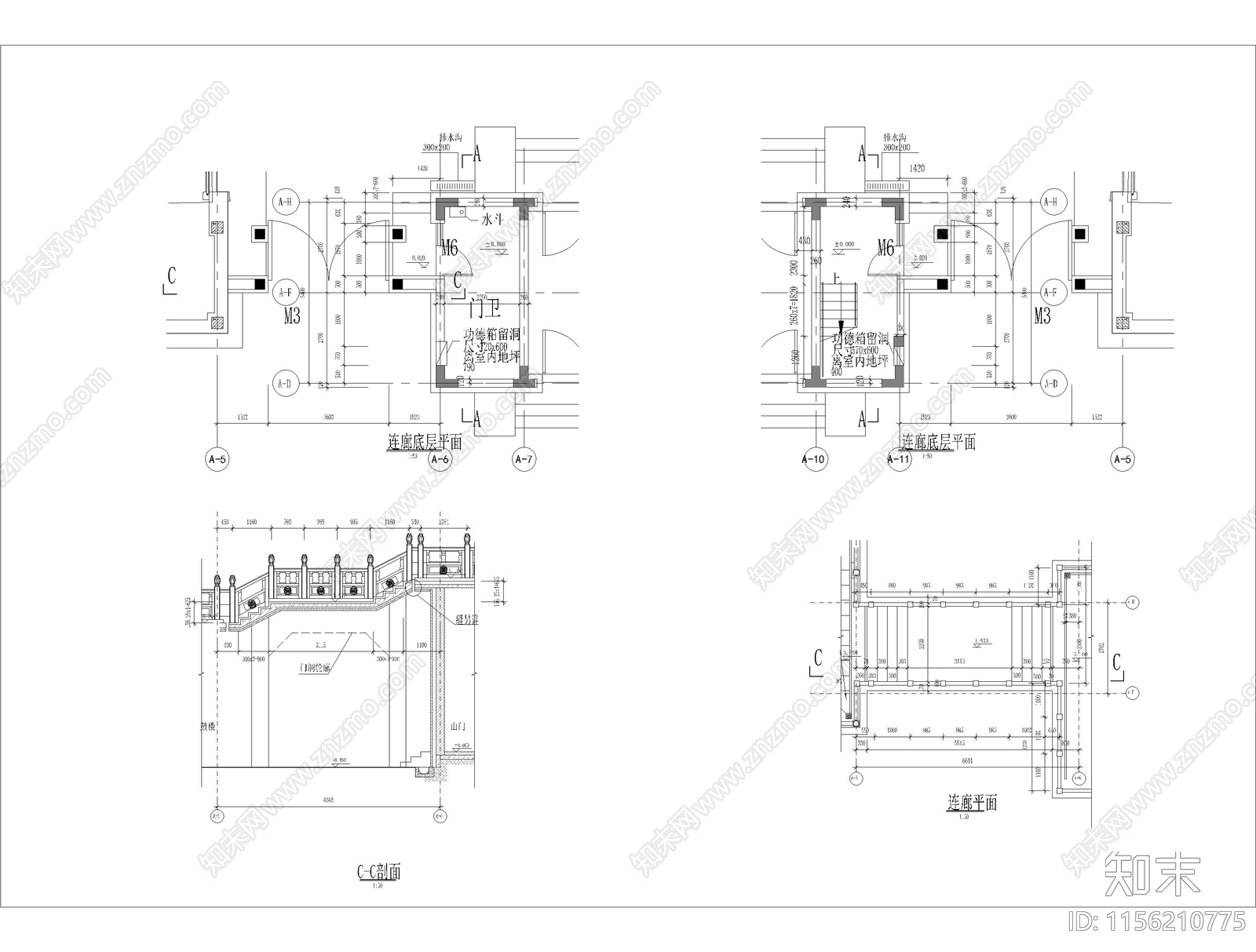 仿古山门建筑cad施工图下载【ID:1156210775】