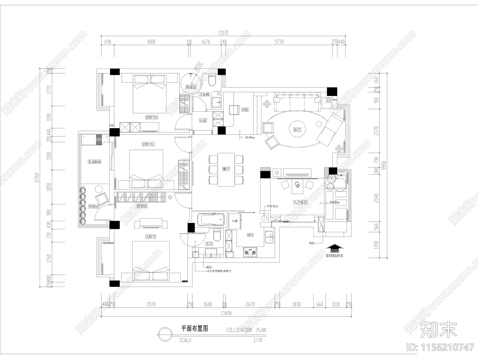 现代家装样板间全cad施工图下载【ID:1156210747】