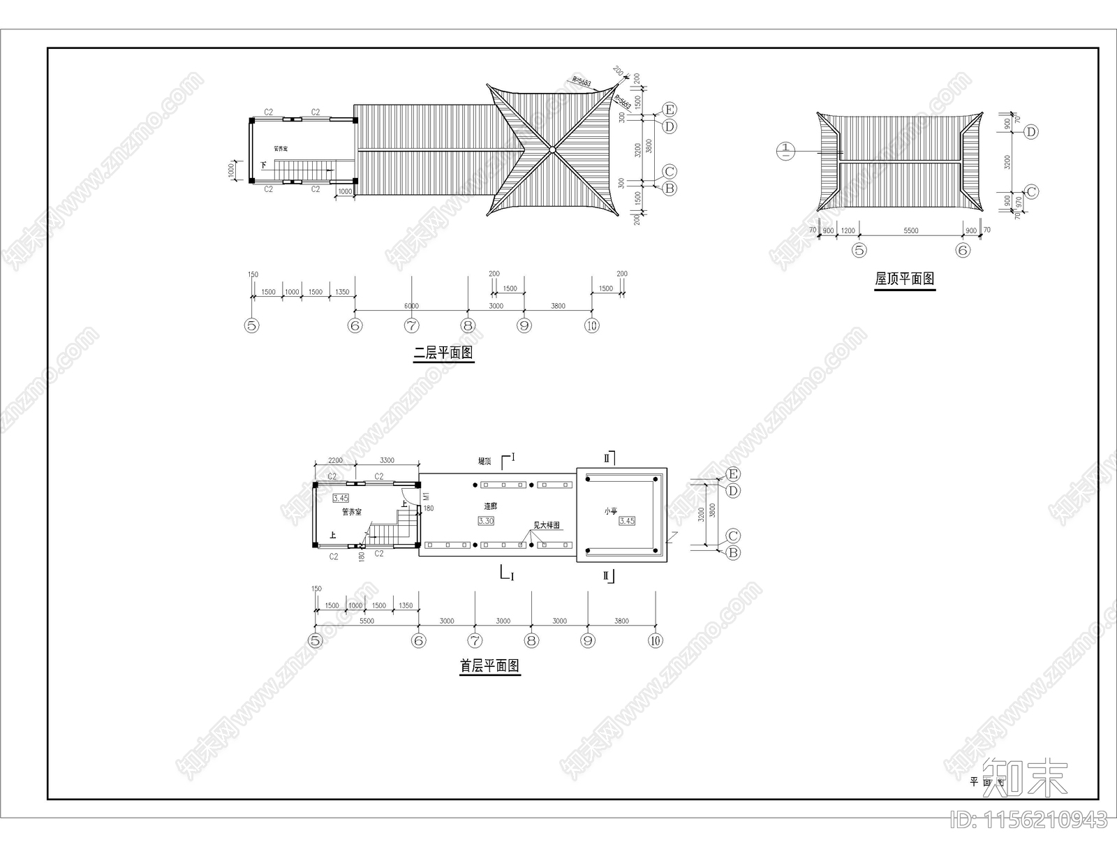 中式双层连廊观景台古建筑小品cad施工图下载【ID:1156210943】