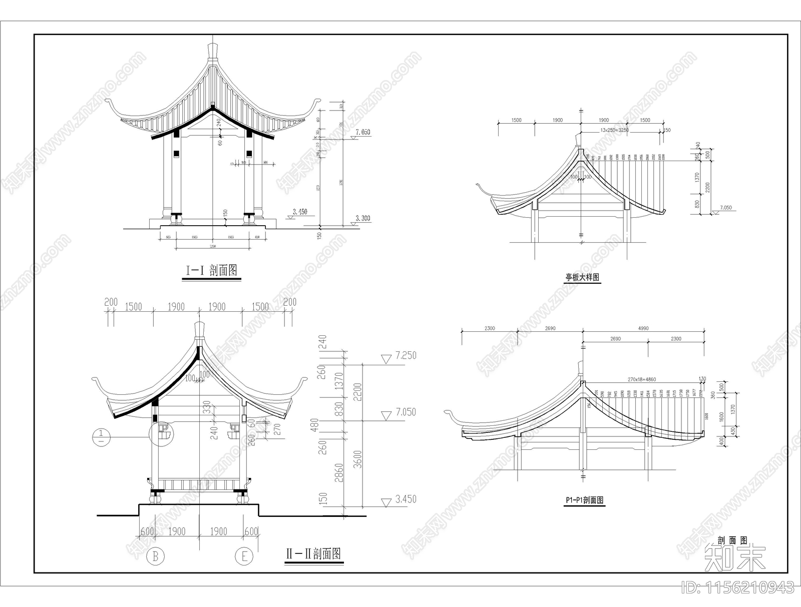 中式双层连廊观景台古建筑小品cad施工图下载【ID:1156210943】