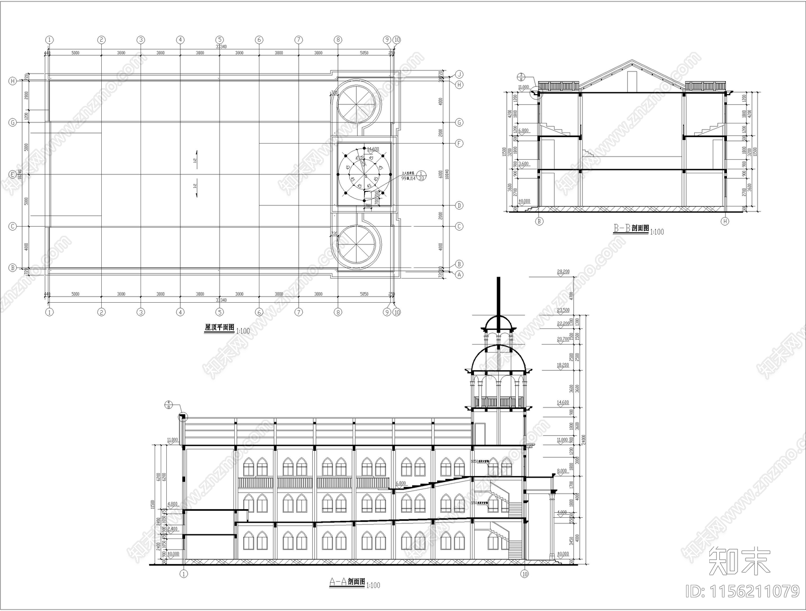 欧洲三层教堂建施工图下载【ID:1156211079】