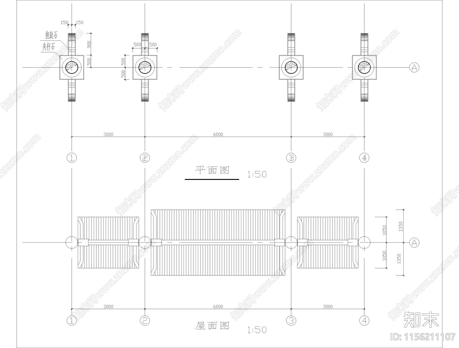 中式门楼牌楼大气古建筑cad施工图下载【ID:1156211107】