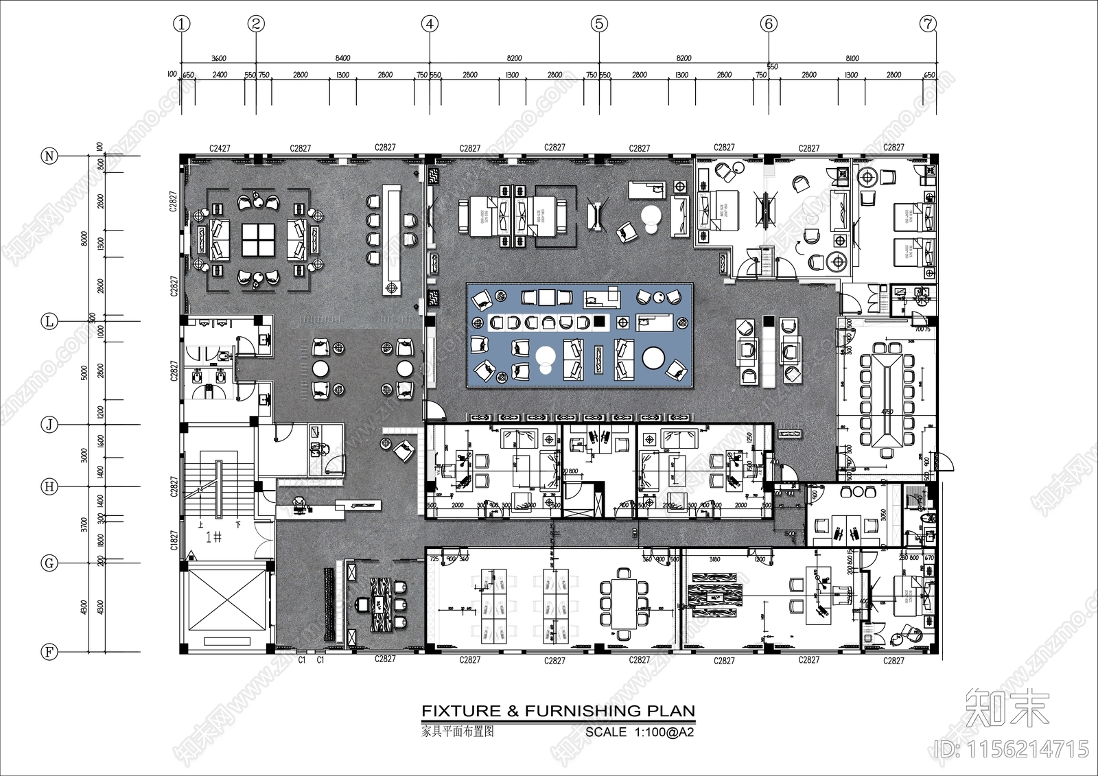 900㎡品牌家具展厅平面布置图施工图下载【ID:1156214715】