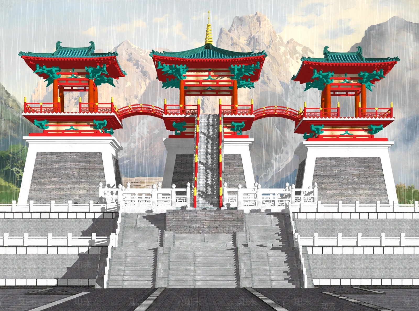 中式唐代阙楼观景亭子SU模型下载【ID:1156221300】