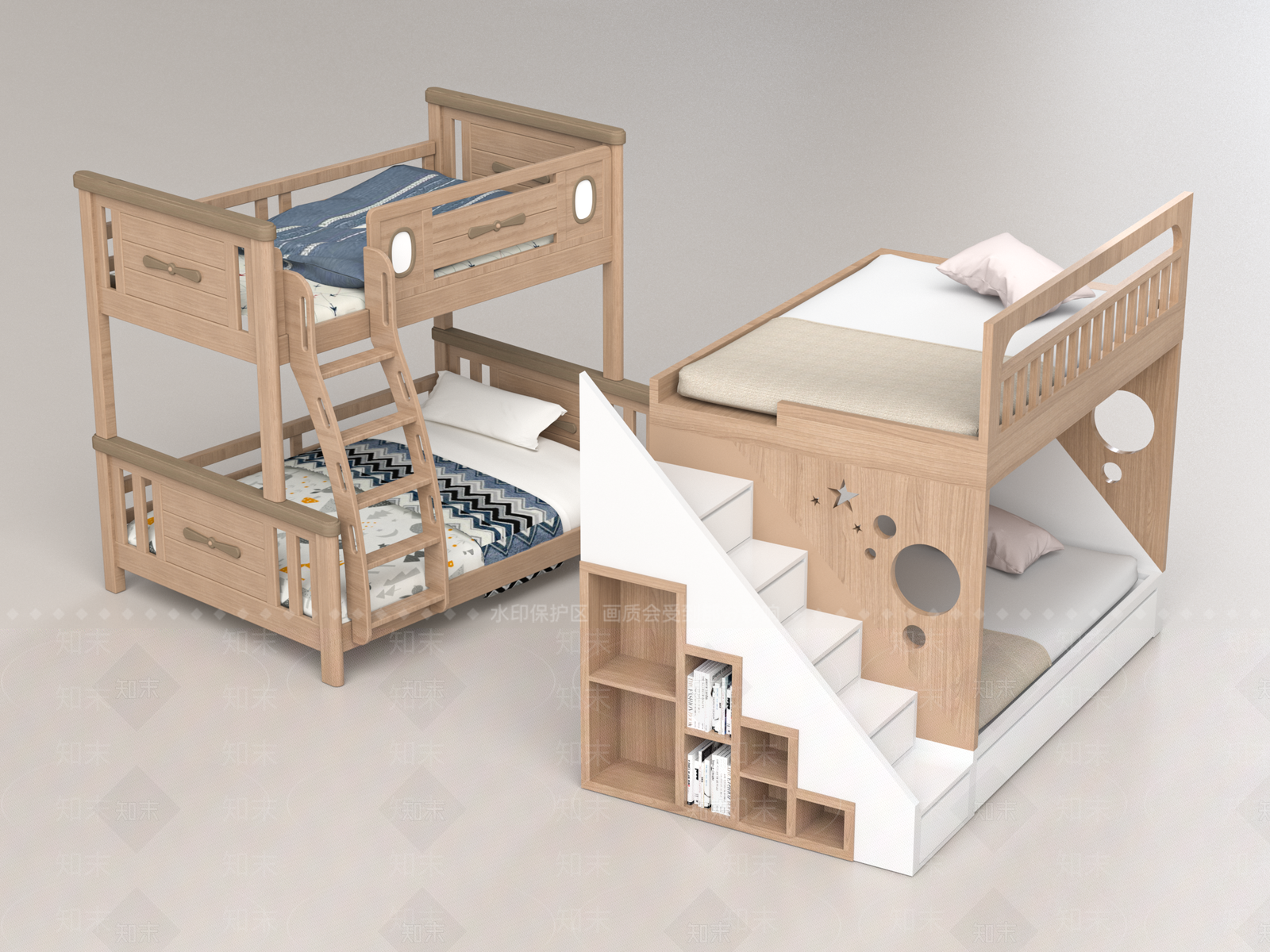 现代高低床3D模型下载【ID:1156228501】