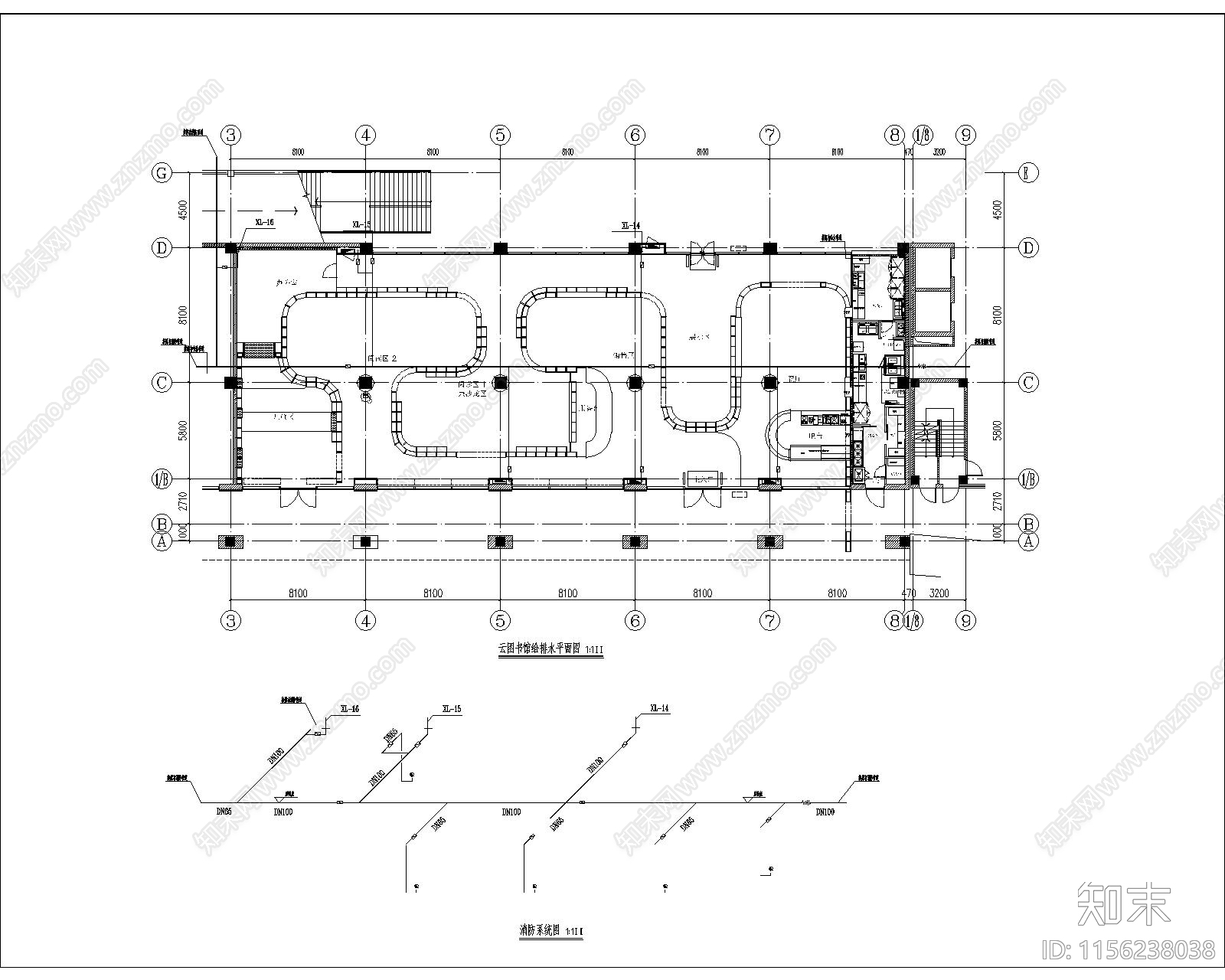 图书馆建筑水电图cad施工图下载【ID:1156238038】