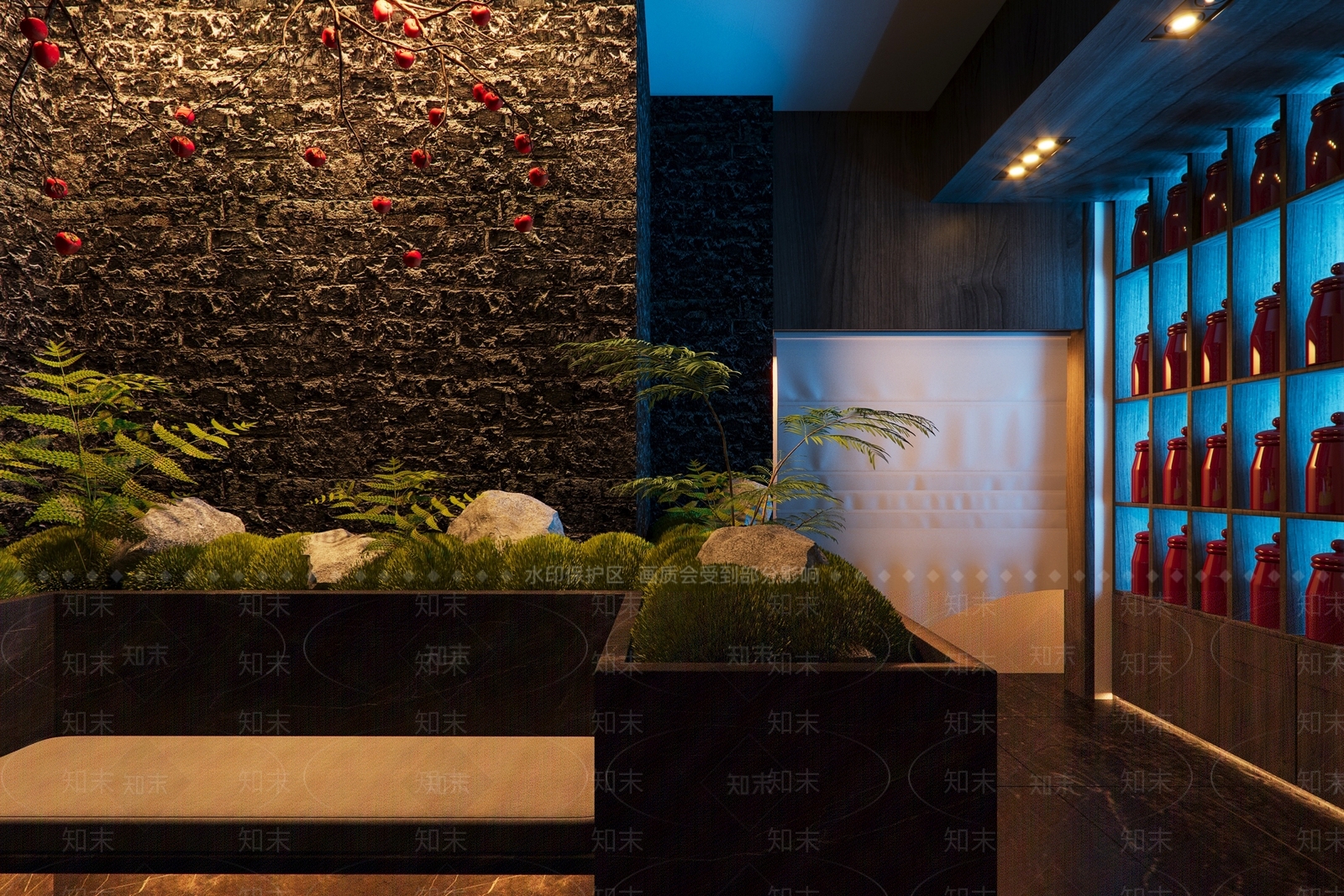 现代酒店过道造景SU模型下载【ID:1156245518】