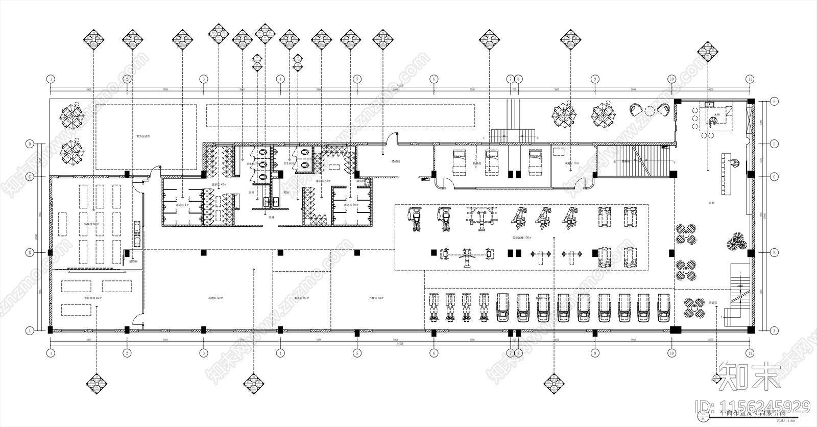 健身房cad施工图下载【ID:1156245929】