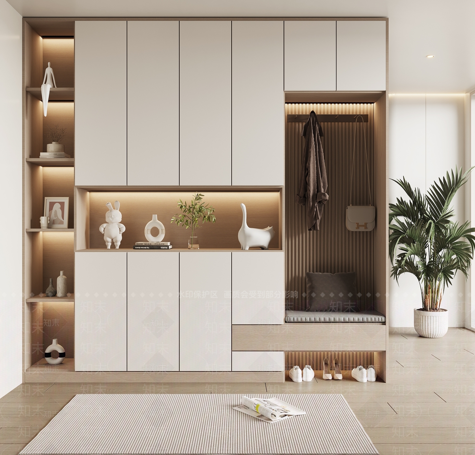 现代奶油风鞋柜SU模型下载【ID:1156247140】